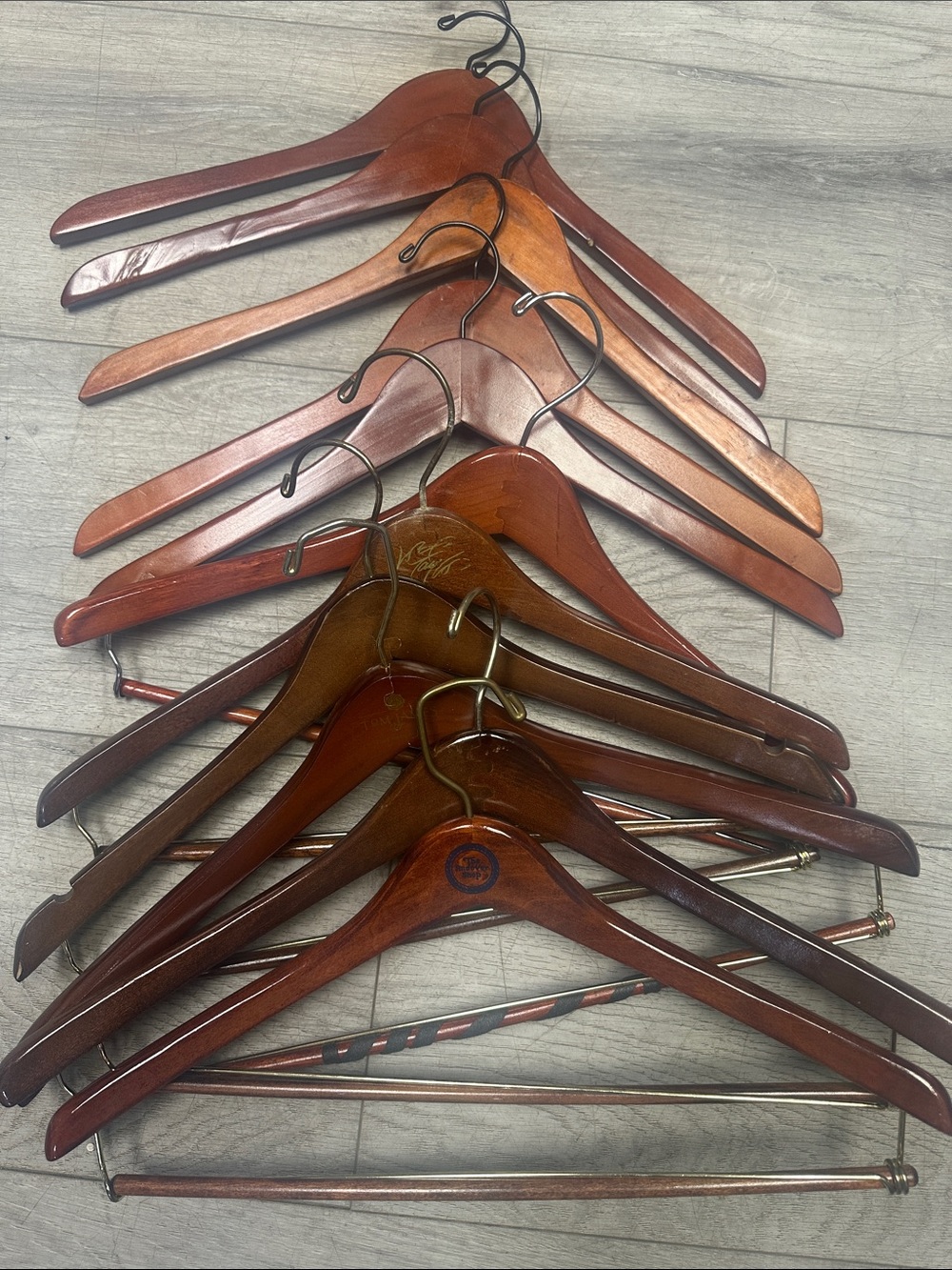 Set of 11 Wooden Suit Hangers - Cherry Finish